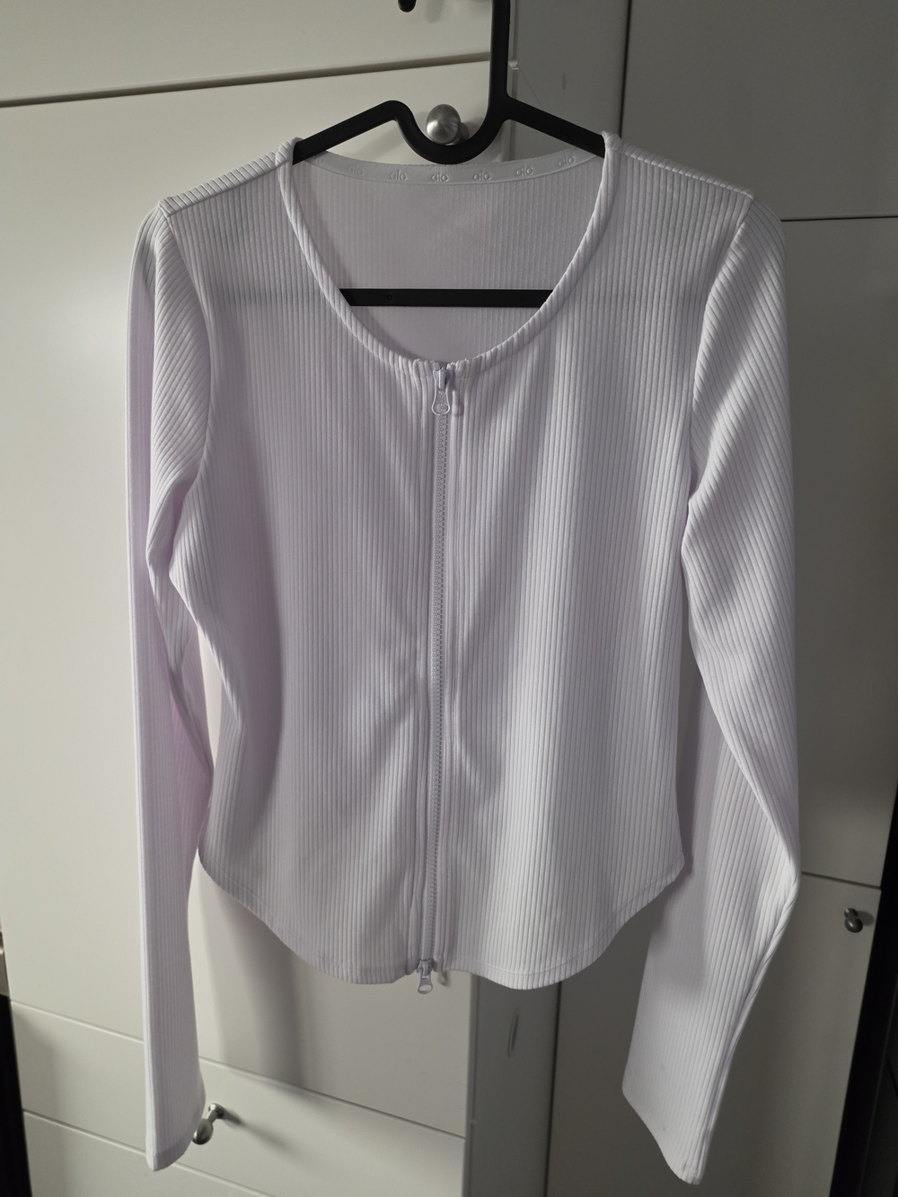 Alo Yoga White Ribbed Stardust Long Sleeve Zip Up Jacket Size M